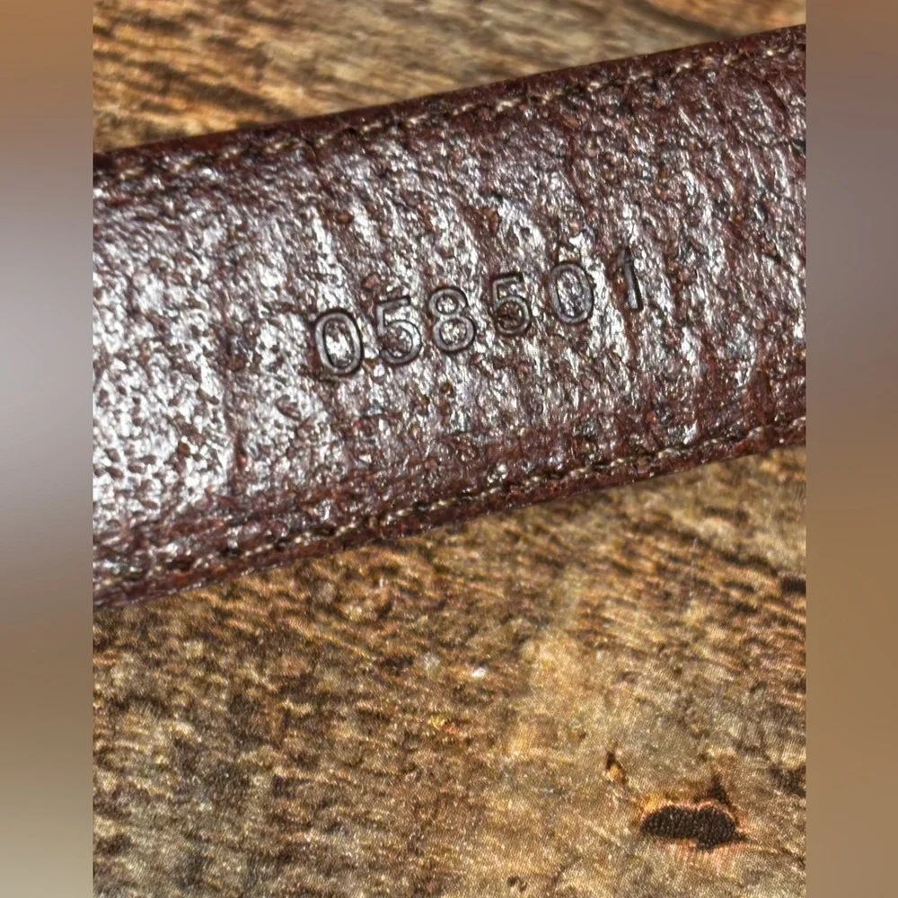 VTG Fossil Belt Womens Large Brown Leather 2-Tone Silver Brass Buckle Band